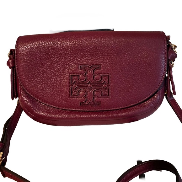 Tory Burch Handbags - Tory Burch Harper Mini Crossbody Red Pebbled Leather Double-T Logo